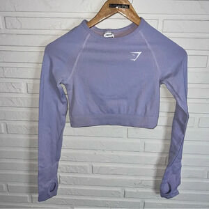 Gymshark Moonstone Blue Marl Vital Seamless 2.0 Crop Top, Size Extra Small